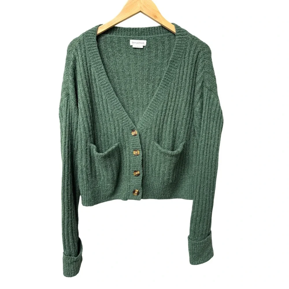 Revolve Lovers & Friends Caroline Cardigan Woman XS Green Moss Ribbed Wool Blend